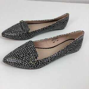 Topshop Womens Black White Print Pointed Toe Slip On Flat Shoes Size 37 42V05KBL